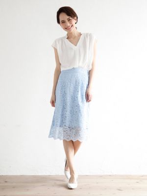 ＜エフデ/ef-de＞ 《ef-de leger》スキッパーネックブラウス&レーススカートセット《2点セット》(5172192915) シロ 【三越・伊勢丹/公式】