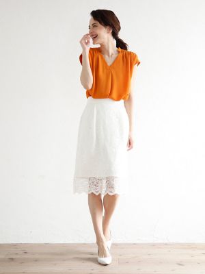 ＜エフデ/ef-de＞ 《ef-de leger》スキッパーネックブラウス&レーススカートセット《2点セット》(5172192915) レンガ 【三越・伊勢丹/公式】