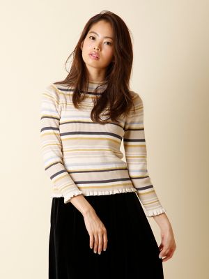 ＜エフデ/ef-de＞ ヘムギャザーマルチボーダーセーター(5173170003) イエロー 【三越・伊勢丹/公式】