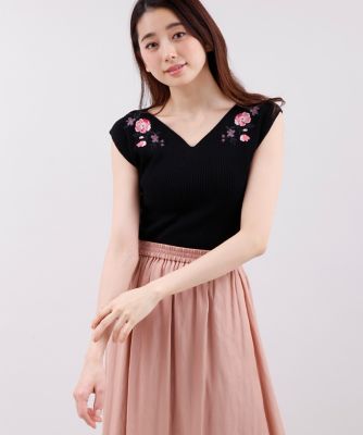 ＜エフデ/ef-de＞ ノースリーブ刺繍ニット(5173170036) クロ 【三越・伊勢丹/公式】