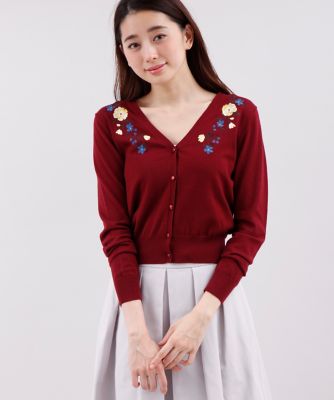 ＜エフデ/ef-de＞ Vネック刺繍カーディガン(5173178012) ワイン 【三越・伊勢丹/公式】
