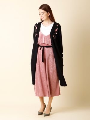 ＜エフデ/ef-de＞ フラワー刺繍ロングカーディガン(5173178014) クロ 【三越・伊勢丹/公式】