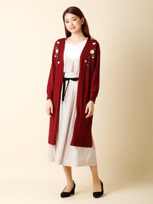 ＜エフデ/ef-de＞ フラワー刺繍ロングカーディガン(5173178014) ワイン 【三越・伊勢丹/公式】