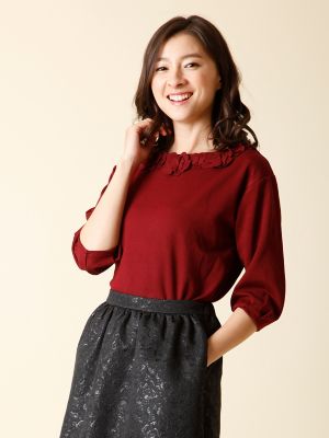 ＜エフデ/ef-de＞ フラワーモチーフカットソー(5173190017) ボルドー 【三越・伊勢丹/公式】