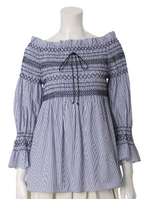 【SALE（三越）】＜ef-de L＞ 大きいサイズ 《ef-de》2WAYフロントリボンオフショルブラウス(5572182040) ブルー 【三越・伊勢丹/公式】