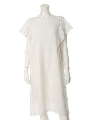 【SALE（三越）】＜ef-de L＞ 大きいサイズ 《ef-de》フリルスリーブレースワンピース(5572192318) シロ 【三越・伊勢丹/公式】