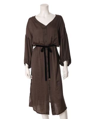 【SALE（三越）】＜ef-de L＞ 大きいサイズ 《ef-de》ベロアベルトリボンシャイニーガウンワンピース(5573121028) カーキ 【三越・伊勢丹/公式】