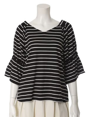 【SALE（三越）】＜ef-de L＞ 大きいサイズ 《ef-de》2WAYバックリボンキャンディスリーブカットソー(5573190053) ボーダー 【三越・伊勢丹/公式】
