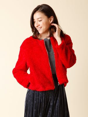 ＜ef-de L＞ 大きいサイズ 《ef-de》ノーカラーボアブルゾン(5574144005) アカ 【三越・伊勢丹/公式】