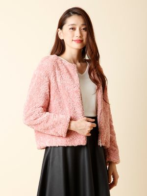 ＜ef-de L＞ 大きいサイズ 《ef-de》ノーカラーボアブルゾン(5574144005) サーモンピンク 【三越・伊勢丹/公式】