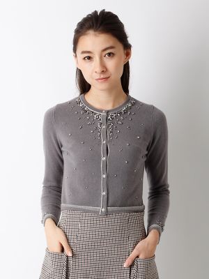 ＜マーリエ パー エフデ＞ ビジュー調カシミヤカーディガン(5963178010) チャコールグレー 【三越・伊勢丹/公式】