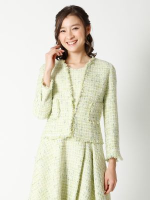 【SALE（三越）】＜マーリエ パー エフデ＞ ファンシーツイードVネックノーカラージャケット(5971141004) キミドリ 【三越・伊勢丹/公式】