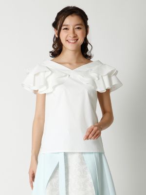 【SALE（三越）】＜マーリエ パー エフデ＞ ラッフルカラーオフショルブラウス《Prime flex》(5972182023) オフシロ 【三越・伊勢丹/公式】