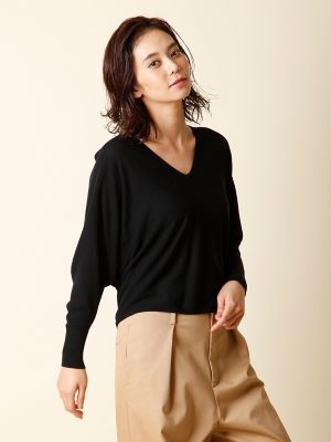 ＜INED/イネド＞ Vネックドルマンニット《COO》(7173170001) クロ 【三越・伊勢丹/公式】