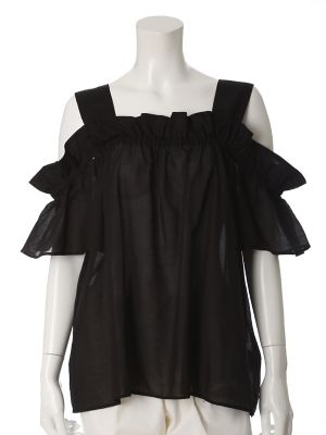 【SALE（三越）】＜SUPERIOR CLOSET L＞ 大きいサイズ 《INED》オフショルダーコットンブラウス(7572182608) クロ 【三越・伊勢丹/公式】