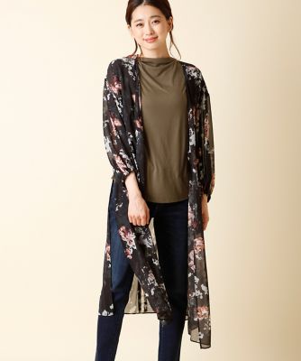 ＜イネドL＞ 《INED》フラワーシースルーガウン(7573121014) クロ 【三越・伊勢丹/公式】