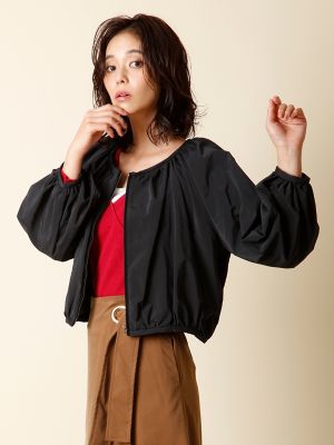 ＜イネドL＞ 《INED》ノーカラー前開きブルゾン(7573144301) クロ 【三越・伊勢丹/公式】