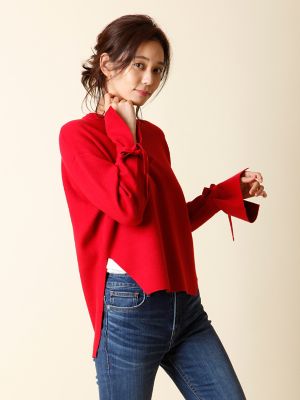 ＜イネドL＞ 《INED》バックロングワイドニットセーター(7573170008) アカ 【三越・伊勢丹/公式】