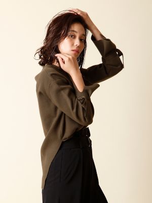 ＜イネドL＞ 《INED》バックロングワイドニットセーター(7573170008) カーキ 【三越・伊勢丹/公式】