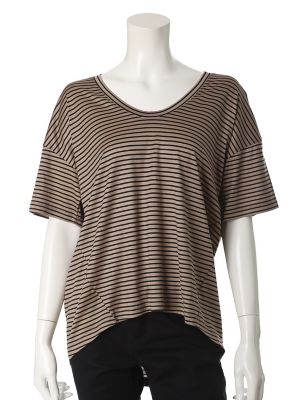 【SALE（三越）】＜SUPERIOR CLOSET L＞ 大きいサイズ 《INED》バックロングラウンドネックドルマンカットソー(7573190515) ボーダー 【三越・伊勢丹/公式】
