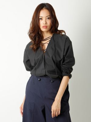 【SALE（三越）】＜ルフトローブ＞ レースアップ2WAYブラウス(8472182003) スミクロ 【三越・伊勢丹/公式】