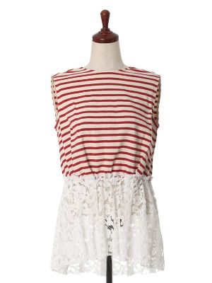 【SALE（三越）】＜ルフトローブ＞ ヘムレースノースリーブカットソー(8472190915) アカ 【三越・伊勢丹/公式】
