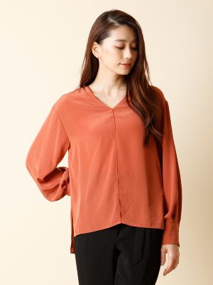 ＜ルフトローブ＞ 《ROBE》スキッパーネックニュアンスブラウス(8473182501) レンガ 【三越・伊勢丹/公式】