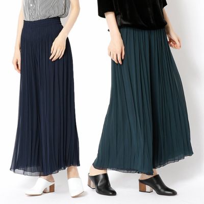 ＜COMME CA DU MODE/コムサデモード＞ シフォンプリーツリバーシブルガウチョパンツ(0101PB01) ブラックxグリーン 【三越・伊勢丹/公式】