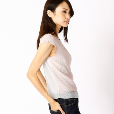 ＜COMME CA DU MODE/コムサデモード＞ シフォンランダムストライププリーツブラウス(0103EC03) 01ピンクxライトグレー 【三越・伊勢丹/公式】