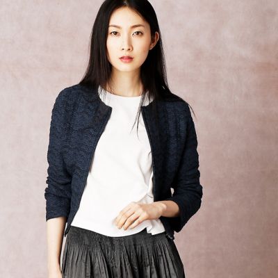 【SALE（三越）】＜COMME CA DU MODE/コムサデモード＞ ラッセルレースツィードノーカラー羽織(0103JZ02) ネイビーブラック 【三越・伊勢丹/公式】