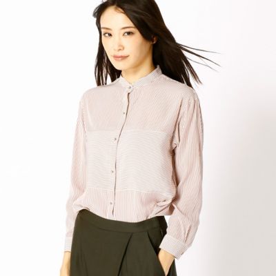 ＜COMME CA DU MODE/コムサデモード＞ ストライププリントスタンドプルオーバーシャツ(0104HC08) 01テラコッタxホワイト 【三越・伊勢丹/公式】