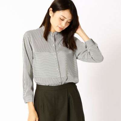 ＜COMME CA DU MODE/コムサデモード＞ ストライププリントスタンドプルオーバーシャツ(0104HC08) 02ブラックxホワイト 【三越・伊勢丹/公式】