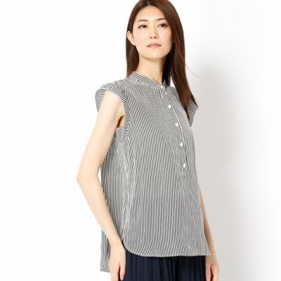 ＜COMME CA DU MODE/コムサデモード＞ 割繊デシンストライププリントデザインブラウス(0104HZ20) ホワイトxブラック 【三越・伊勢丹/公式】