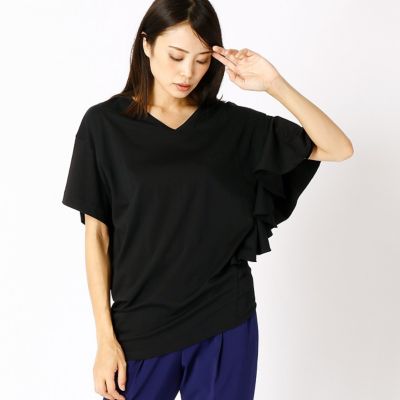 ＜COMME CA DU MODE/コムサデモード＞ アシンメトリーフレアーTシャツ(0106EC07) 09ブラック 【三越・伊勢丹/公式】