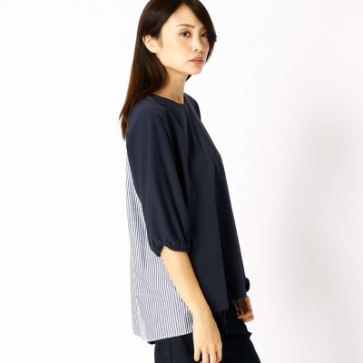 ＜COMME CA DU MODE/コムサデモード＞ 裏毛xシャツ地MIXプルオーバー(0106EC08) 02ブラックxストライプ 【三越・伊勢丹/公式】