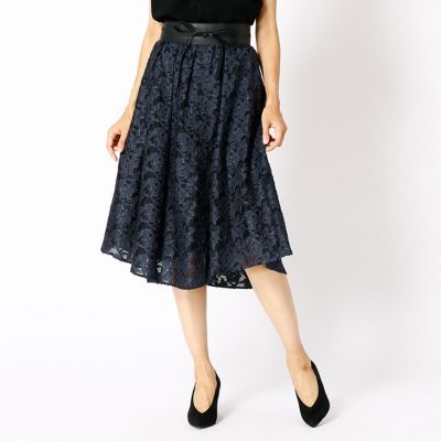 ＜COMME CA DU MODE/コムサデモード＞ ボタニカルリーフミディ丈タックギャザースカート(0108FC03) 02ネイビー 【三越・伊勢丹/公式】