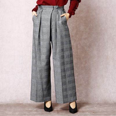 ＜COMME CA DU MODE/コムサデモード＞ ストレッチグレンチェックタックワイドパンツ(0109PC11) モノトーン系グレンチェック 【三越・伊勢丹/公式】