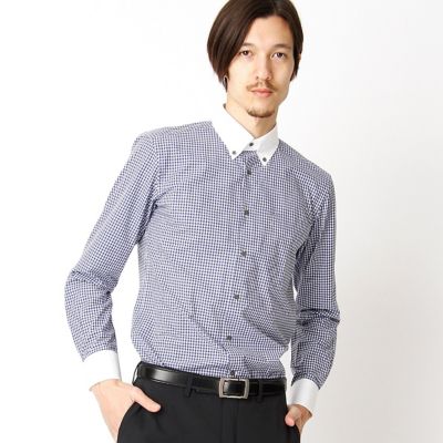 ＜COMME CA MEN ＞ ドットドビーギンガムチェックシャツ(0708HW13) ネイビー 【三越・伊勢丹/公式】