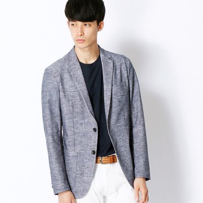 【SALE（三越）】＜COMME CA MEN ＞ リネンモナリザプリントジャケット(0715JZ05) ネイビー 【三越・伊勢丹/公式】