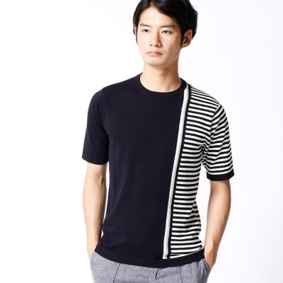 【SALE（三越）】＜COMME CA MEN ＞ クルーネックニットTシャツ(0736KZ25) ネイビー 【三越・伊勢丹/公式】