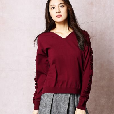 ＜COMME CA DU MODE/コムサデモード＞ レーヨンストレッチ袖フリル付きニット(1009IC05) レッド 【三越・伊勢丹/公式】