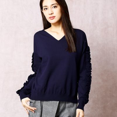 ＜COMME CA DU MODE/コムサデモード＞ レーヨンストレッチ袖フリル付きニット(1009IC05) ネイビー 【三越・伊勢丹/公式】