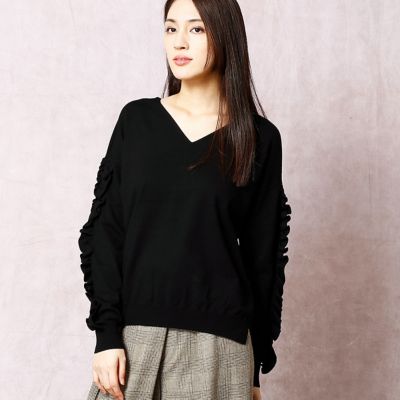 ＜COMME CA DU MODE/コムサデモード＞ レーヨンストレッチ袖フリル付きニット(1009IC05) ブラック 【三越・伊勢丹/公式】