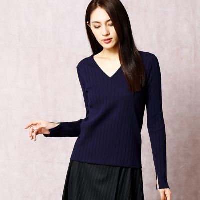 ＜COMME CA DU MODE/コムサデモード＞ レーヨンストレッチワイドリブVネックニット(1009IC06) ネイビー 【三越・伊勢丹/公式】