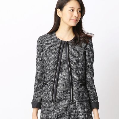 ＜COMME CA ISM (レディース）＞ ツイードノーカラージャケット(1207GW08) 09ネイビー 【三越・伊勢丹/公式】