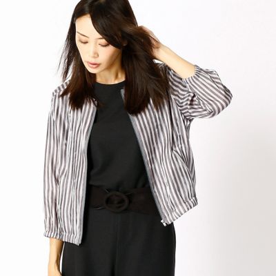 ＜COMME CA DU MODE/コムサデモード＞ ストライププリントショート丈ブルゾン(1502VC02) 01オフxグレー 【三越・伊勢丹/公式】