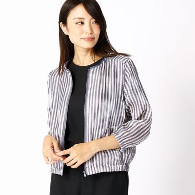 ＜COMME CA DU MODE/コムサデモード＞ ストライププリントショート丈ブルゾン(1502VC02) 02ネイビーxホワイト 【三越・伊勢丹/公式】