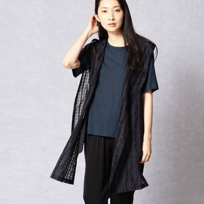 ＜BASILE 28/バジーレ28＞ トランスチェックロング丈ジレ(2877VC02) ネイビー 【三越・伊勢丹/公式】