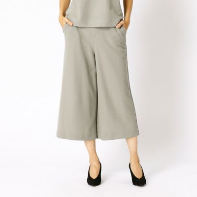 ＜COMME CA TALLサイズ＞ 大きいサイズ ウェーブリブジャージークロップドワイドパンツ(3401PC02) グレージュ 【三越・伊勢丹/公式】