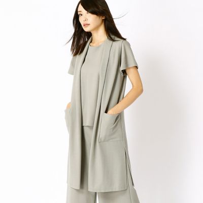 ＜COMME CA TALLサイズ＞ 大きいサイズ ウェーブリブジャージーロングジレ(3401VC01) グレージュ 【三越・伊勢丹/公式】